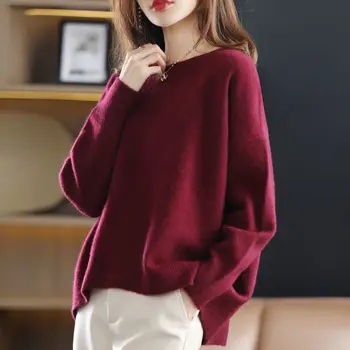 Női kötött kerek nyak kasmír pulóver Őszi-téli alapvető egyszínű divat női pulóver koreai stílus bázis slim
