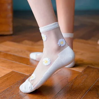 Női zokni tavaszi-nyári koreai, Japán stílusú daisy átlátszó Aranyos, Aranyos, Boldog Harajuku Színes tüll zokni