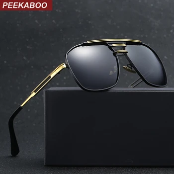 Peekaboo uv400 polarizált napszemüveg férfi luxus márka doboz szögletes arany fém vezetési nap szemüveg polarizált férfiak
