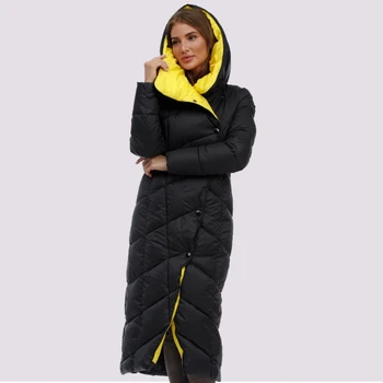 POARKAS Új Női Kabát Téli Zubbonyok Kapucnis Outwear Női Steppelt Kabát X-Hosszú, Nagy Méretű, Meleg Pamut Klasszikus Ruházat