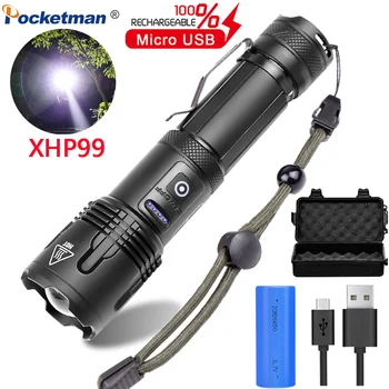 Pocketman XHP99.2 Zseblámpa, tolltartó Farok kötél USB Újratölthető LED-es Zseblámpa XHP70 Lanterna Kemping Lámpa Használata 26650