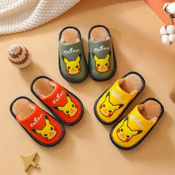 Pokemon Pikachu Otthon Papucs Gyermekek Téli Vízálló Meleg Fiú Lány Emelet Papucs Mamusz Pár Puha Fedett Cipő