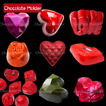Polikarbonát Csokoládé Öntőforma Valentin Napi Szív Szerelem Rózsa Alakú Csokoládé Fél Édesség Torta Dekoráció Eszközök