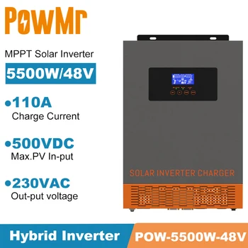 PowMr Új MPPT 110A 5500W 48V a Térképről Napelemes Töltő Inverter 230V Bemeneti Max PV 500VDC Tiszta Szinusz Hullám Solar Hybrid Inverter