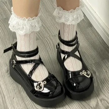Preppy Egységes Emo Fekete Lolita Cipő Japán Édes Nők Vintage Tanulói Magas Sarkú Platform Cipő Cosplay Plus Size