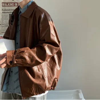 Privathinker Oversize Férfi bőrkabát egyszínű koreai Stílus Divat Férfi Őszi Kabát Streetwear Meleg Férfi Ruházat