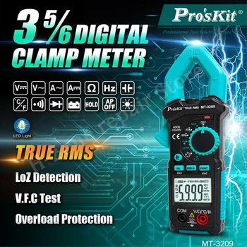 Proskit MT-3209 3-5/6 AC/DC Digital Clamp Meter, LED Világítás, LCD Digitális Kijelző, Hang, Fény, Csengő, Elektromos Karbantartó