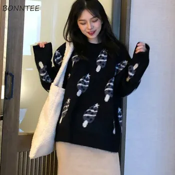 Pulóver Női Alkalmi Laza O-Nyak Elegáns Összes mérkőzés College Kötött Viselni Nyomtatás Őszi Vastagabb Meleg Női Pullovers koreai Stílus