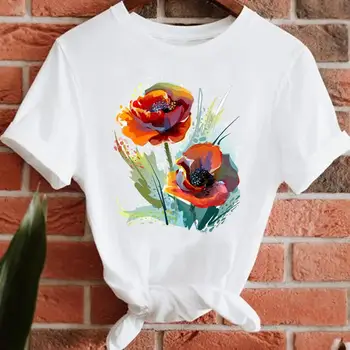 Póló Divat Akvarell Virág, Tavaszi 2022 pólók Női Nyári Ruha Rövid Ujjú Tshirt Top Lady Női Grafikus Póló
