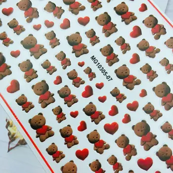Rajzfilm Barna Aranyos Medve 10 Csomag Köröm Matrica, Piros, Szív alakú Köröm Csúszka Köröm Dekorációs Matrica