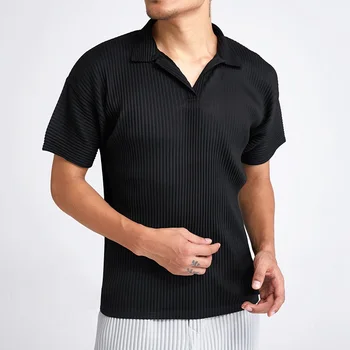 Rakott férfi ing hajtóka rövid ujjú koreai divat trend pullovermen ruházat póló