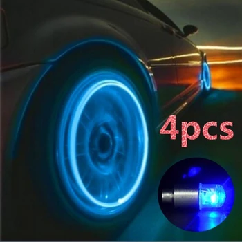 Remek Automatikus Kerékpár Kiegészítők Kellékek Neon Kék Villogó LED Gumiabroncs Szelep Sapka-4DB