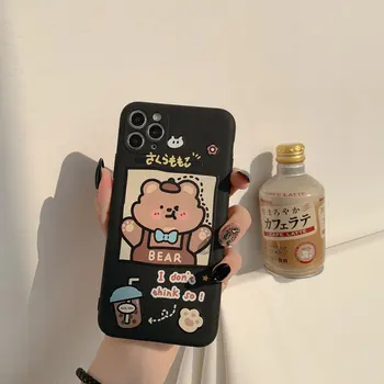 Retro édes Bubble tea medve japán Telefon tok Apple iPhone 12 11 Pro Max Xr Xs Max 7 8 Plusz 12 7Plus esetben Aranyos, Puha borító