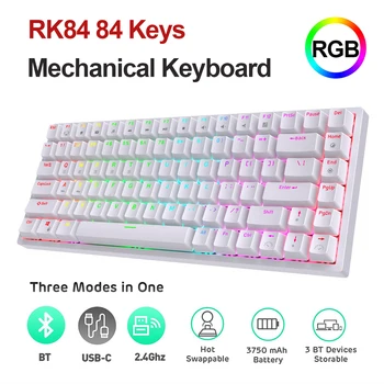 RK84 Mechanikus Billentyűzet 84 Kulcsok RGB Három Mód Vezeték nélküli BT 5.0+2,4 Ghz-es+C-Típusú Vezetékes Hot-swap RK Kapcsoló USB Hub Gaming Billentyűzet