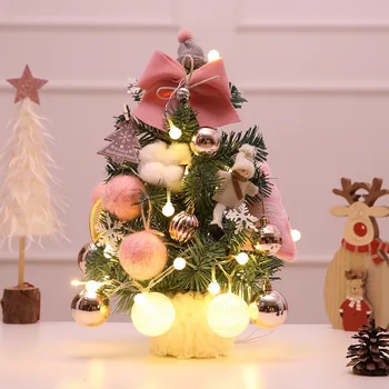 Rózsaszín Vörös karácsonyfa 60cm Mini Mesterséges karácsonyfa LED Karácsonyi lakberendezés Ajándék Fenyő karácsonyfa Készlet