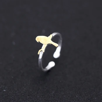 S925 Ezüst Nők Egyszerű Ékszer Állítható Aranyos Arany Madár Gyűrű