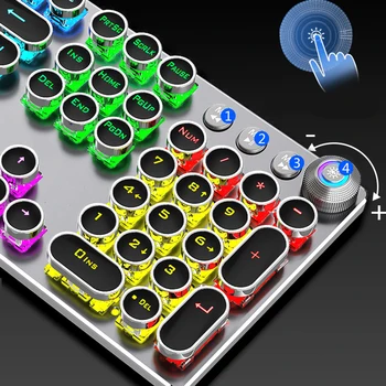 Steampunk Gaming Mechanikus Billentyűzet Fém Panel Kör Retro Keycap Háttérvilágítású Vezetékes Számítógép Perifériák Asztali Laptop