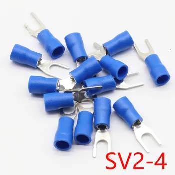 SV2-4 Kék Furcate Kábel Vezeték Csatlakozó 100/Csomag Furcate Pre-Szigetelő Villa Spade 16~14AWG Vezeték Hullám Terminálok SV2.5-4 SV