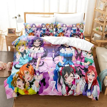 Szeretet Élő Anime ágyneműgarnitúra Szép Lány 3d Nyomtatás Ágynemű Paplan paplanhuzat Set Home Textil Királynő King Size Táj Szoba Dekoráció