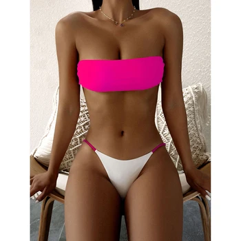 Szexi Magas Derék Bikini 2022 Rakott Bandeau Fürdőruha Női Fürdőruha Női Mini Tanga Bikini Szett 2 Darabos Készlet Női Fürdőruha