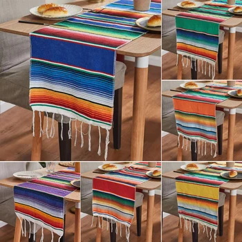 Szivárvány Csíkos asztali Futó Mexikói Stílus Tassel asztali futó, Divat Rusztikus Esküvői Buli Pamut Terítő Zászló 35x215cm