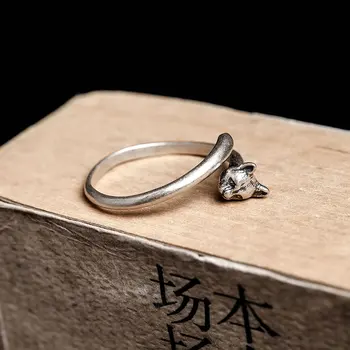 Sötét Álom s925 Ezüst Kreatív Aranyos Egyszerű Kitty Nyitott Gyűrű Mérete Állítható Gyűrű