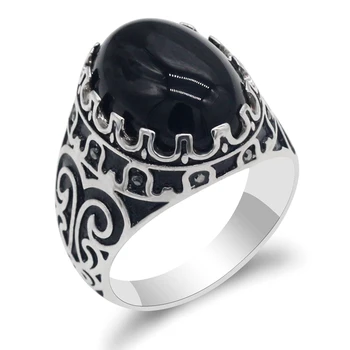 Természetes Onyx Férfi Gyűrű, Nagy Fekete/Piros Kő Gyűrűk Faragott Design Férfiak török Kézzel készített Klasszikus Punk Divat Ékszer Ajándék