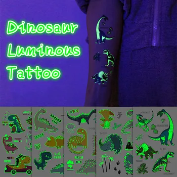 Tetoválás Matricák Világító Gyermek, Kölyök Ideiglenes Hamis Tetoválás Ragyogás Paszta Arcát, Karját, Lábát a Gyermekek Body Art Dinoszaurusz Matrica