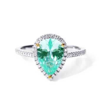 Tianyu Drágakő Esküvői Halo Gyűrűk, Arany 14K Igazi 585 Ékszer, Drágakő Zöld Körte Cirkónia AAAAA DEF Moissanite Gyűrűk Nők