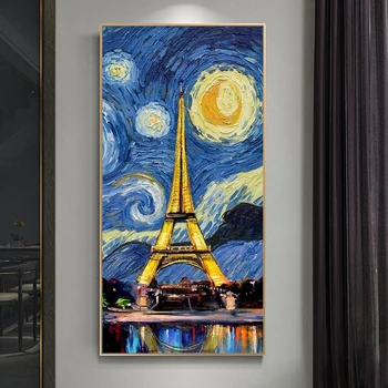 Torony Párizsban Van Gogh Csillagos Éj olajfestmény, Vászon Művészeti Cuadro Poszter Nyomtatás Északi Fal Art Kép, Nappali