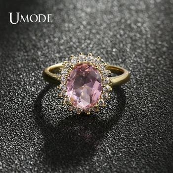 UMODE ÚJ Luxus Női Rózsaszín Kristály Ovális Cirkon Kő Gyűrű Divat Esküvő Ékszer Ígéret, Eljegyzési Gyűrűk, a Nők UR0623