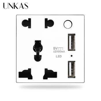 UNKAS DIY Ingyenes Kombináció Modulok 3 Lyuk egyesült KIRÁLYSÁG Kettős USB Töltő Aljzat 5 Lyuk Univerzális LED 13A Fali Aljzathoz
