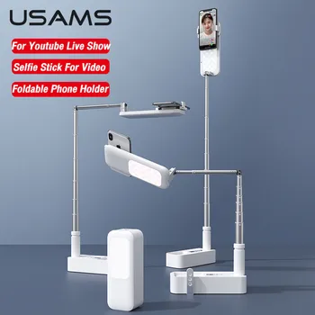 USAMS Hordozható Telefon tartó Okostelefon Behúzható Vezeték nélküli Élő Adás Állni Szabályozható Önarckép LED Fényt Videó