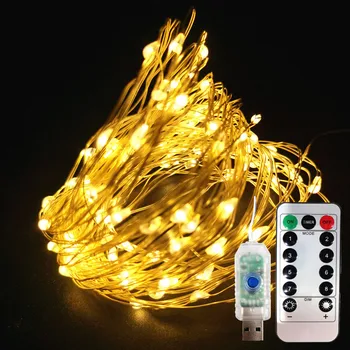 USB Réz Drót VEZETETT String Lámpák Távoli Füzér tündérfény Karácsonyi Dekoráció az Otthoni Szoba, Szabadtéri Esküvői Dekoráció