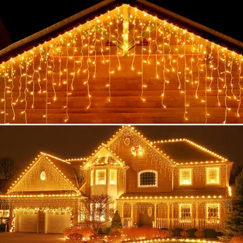 Utcai Kert Karácsonyi Fények Kerti Vízesés Girland String Lámpák 3-20M Jégcsap LED Függöny Garland Új Év Eresz Dekoráció