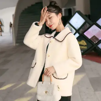 Utánzás mink bársony kabát női rövid koreai verzió laza 2021 őszi-téli zsebében hosszú ujjú kapcsolja le a gallér