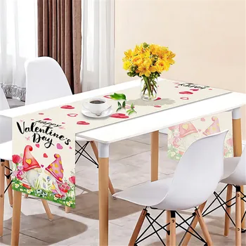 Valentin-Napi Buli Szív Single Print Asztali Futó Terítő Esküvői Bankett Vacsora Otthon Dekoráció Piros Lakberendezés Fesztivál