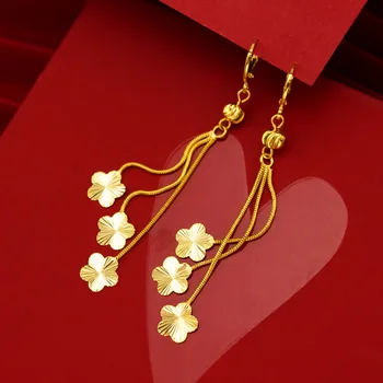 Valódi 18K AU750 Arany Csepp Fülbevaló Egyszerű Szilva Virág Design Nők Virág Tassel Fülbevaló Finom Ékszerek 2021 Ajándékok