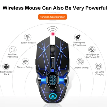 Vezeték nélküli Gaming Mouse Újratölthető Csendes Egér LED Háttérvilágítású 2.4 G USB 800/1200/1600 DPI Optikai Ergonomikus Egér PC Laotop