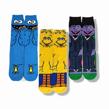 vicces rajzfilm állat anime karakter sárga kék gördeszka zokni Hosszú Cső Streetwear HipHop zokni Kiváló Minőségű Pamut zokni