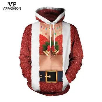 VIP FASHION Új Év Ronda Karácsonyi Party 3D Nyomtatás Férfi kapucnis felső Santa Alkalmi Őszi Téli Streetwear Túlméretes Pullovers Maximum