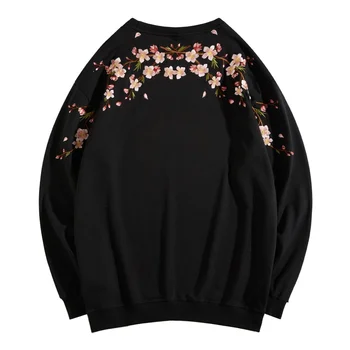 Virág Hímzett Pólókat Harajuku Streetwear Férfi Pulóver kapucnis felső Fekete Fehér Laza Laza Pulcsit A Nők CS720