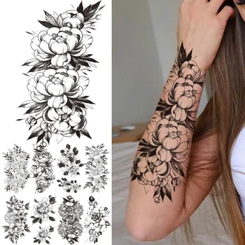 Virág Ideiglenes Tetoválás A Nők Hölgy, Lány Hamis Dahlia Fekete Rózsa, Bazsarózsa Reális Tetoválás Matricák Alkar Tetoválás Transzfer