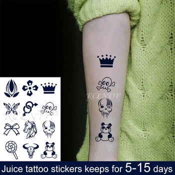 Vízálló Ideiglenes Lé Tetoválás Matrica Rajzfilm Panda Pillangó Korona Lollipop Flash Tetoválás Hamis Tatto Body Art Férfiak Nők