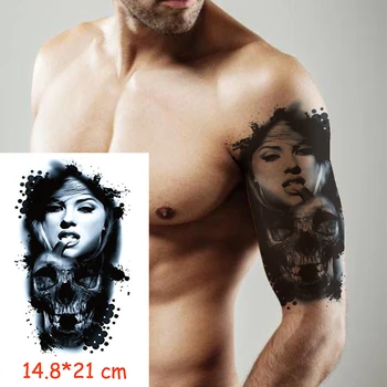 Vízálló Ideiglenes Tetoválás Matrica király igazi lány koponya tetoválás víz transzfer hamis tetoválás flash tatto Nő, Férfi, hölgy 14.8*21 cm