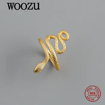WOOZU Valódi 925 Sterling Ezüst Geometriai Kígyó Nyitott Ujj Gyűrű Női Parti Hip-Hop, Rock Luxus Állati Ékszerek, Ajándék 2021