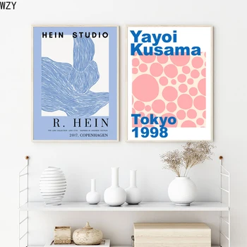 Yayoi Kusama Kiállítás Vászon, Művészi Nyomatok Hein Stúdió R. Hein Dán Design BlueModern Galéria Dekor Festmény, Fali Kép