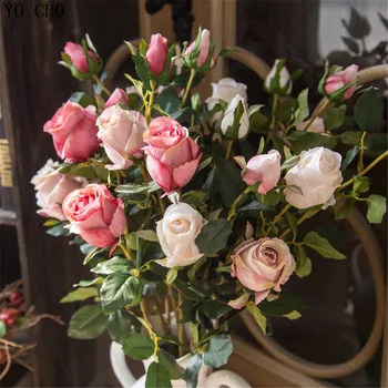 YO CHO Esküvői Dekoráció Rose művirágok 2 Fej Bazsarózsa Csokor Selyem Virágok, Bazsarózsa Karácsonyi lakberendezés Hamis Virágok
