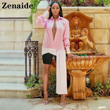 Zenaide 2021 Őszi Téli Divat Hosszú Ujjú Ing, Ruha Pink Szexi V Nyakú Női Alkalmi Mini Party Ruhák Streetwear