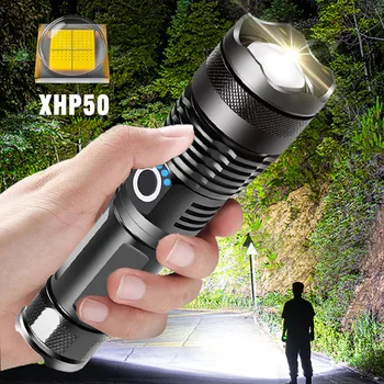 ZHIYU Állítható Lámpa Erős Fény Újratölthető LED-es Zseblámpa 18650 vagy 26650 Akkumulátor Zoom 5 Módok Kerti Kemping Sürgősségi